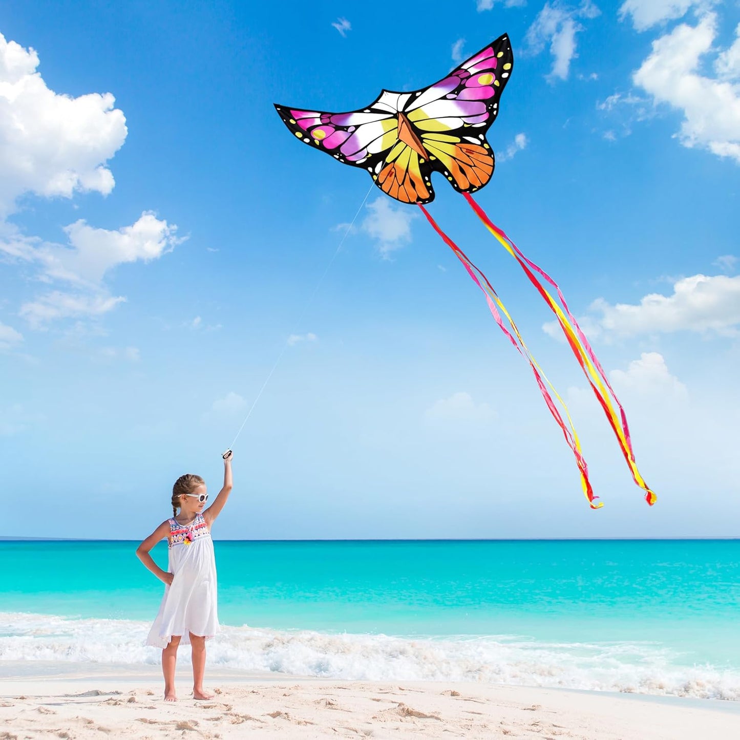 Joyfy Colorful Butterfly Kites Yellow– Easy to Fly for Kids and Adults, Large Beach Kite with 328ft String for Outdoor Games and Activities Kids Gifts