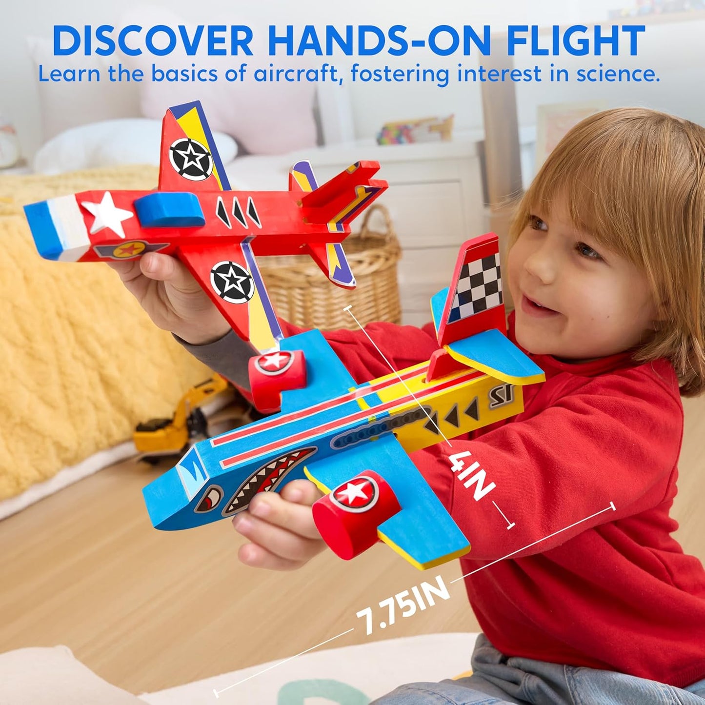 Klever Kits 4 Piece Wooden Aircrafts Building & Painting Art Kit for Kids, DIY Airplane Toys Birthday Gift for Boys Ages 6+