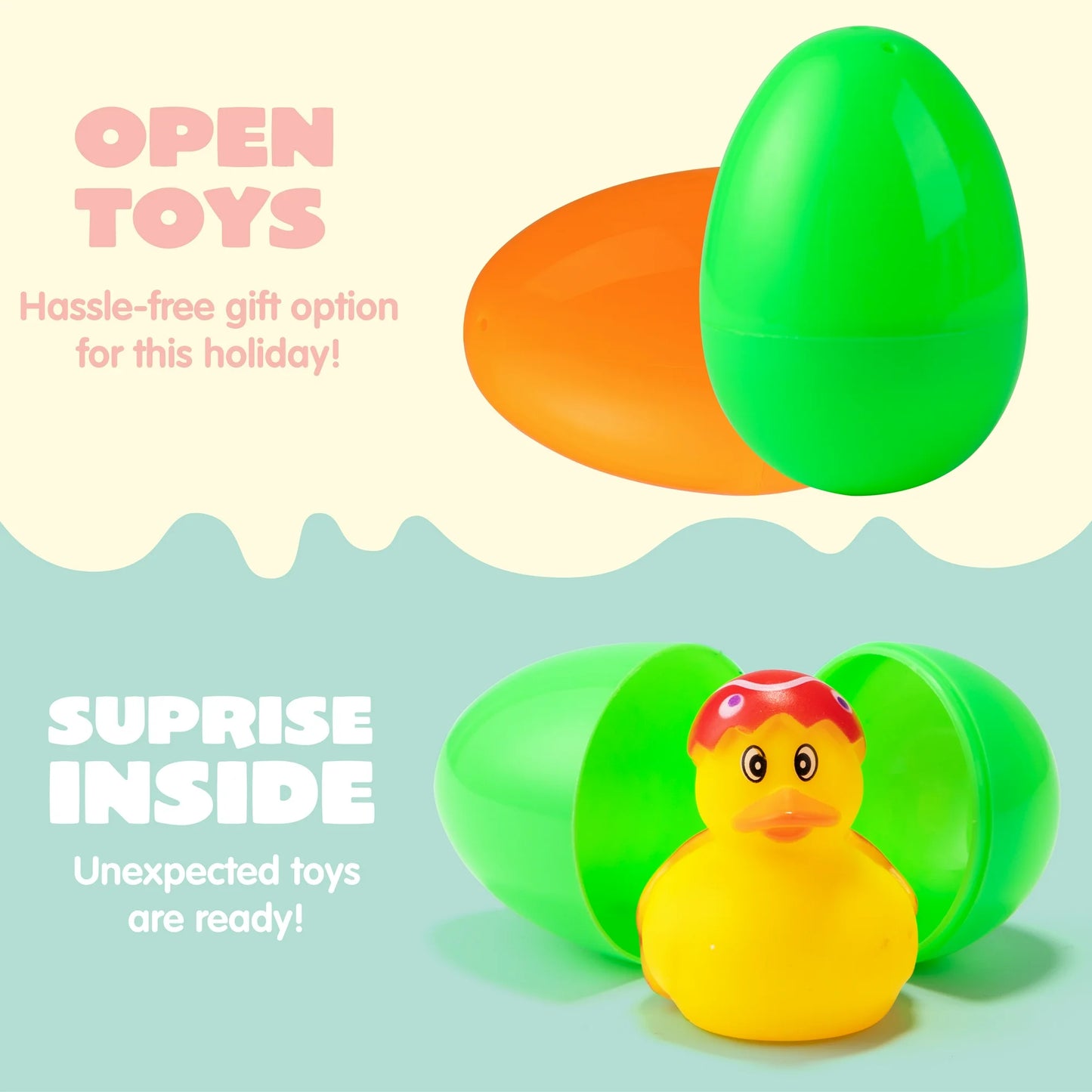 Joyfy 24 Pcs Prefilled Easter Eggs with Toys(12 Ducks and 12 Eggs),Colorful Easter Eggs Prefilled with Rubber Ducks for Easter Basket Stuffers and Bathtub Toys Party Favors