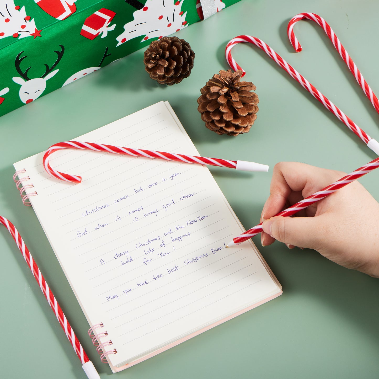 Joyfy 48 Pcs Christmas Candy Cane Pen, Christmas Decoration