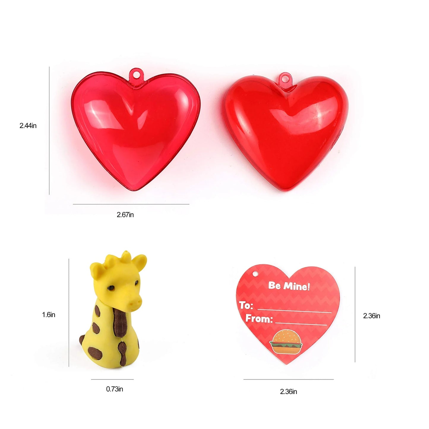 SYNCFUN 56 Pcs Valentines Cards for Kids( 28 Erasers and 28 Cards),Animal Erasers Bulk with Red Heart Boxes for Valentines Classroom Exchange Cards Gifts