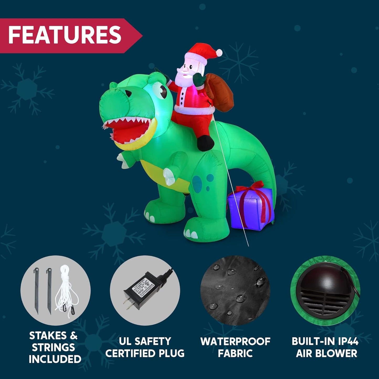 Joyfy 6 FT Christmas Inflatables Santa Dinosaur Outdoor Decorations,Dinosaur with Santa Christmas Blow Ups Yard Christmas with Built-in LEDs for Holiday Party Garden Lawn Decor