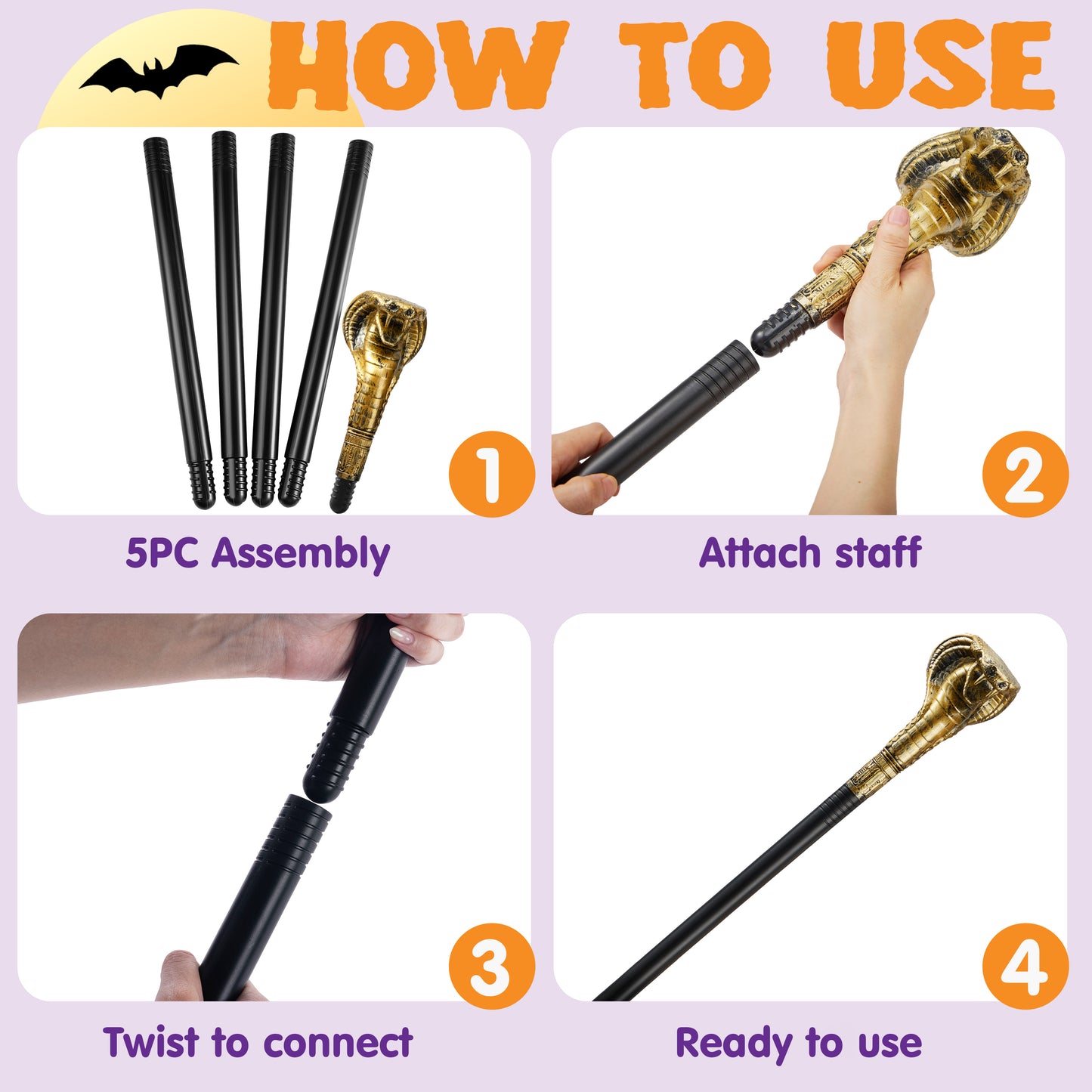 Syncfun Halloween Staff Costumes Walking Canes Walking Stick for Medusa Costume Egyptian Costume Snake Costume for Photo Prop Accessory Decorations,Halloween Dress Up Parties