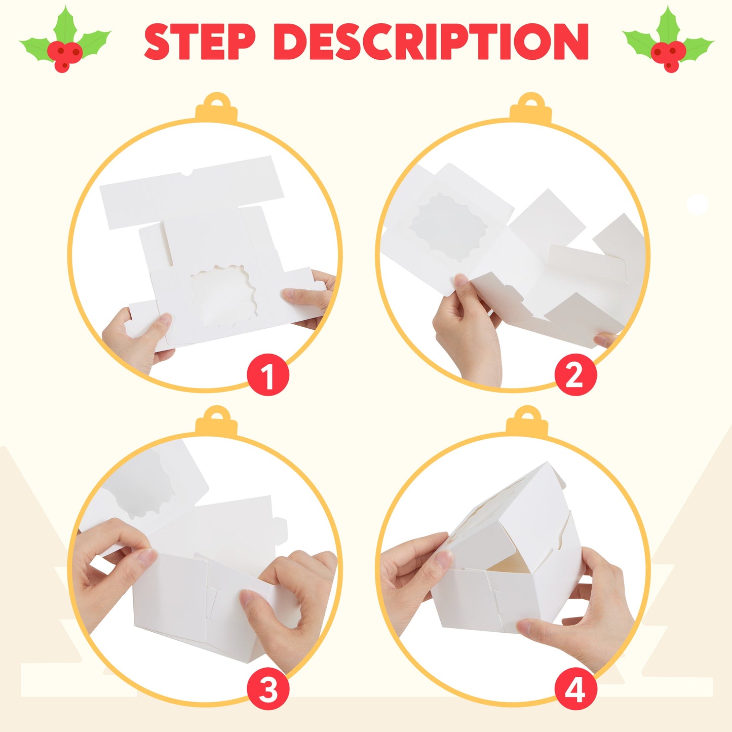 SYNCFUN 24 Pcs Christmas Bakery Cake Boxes with Window, 4x4x2.5 inch White Plain Kraft Paper Gift Box, Cookie Boxes for Pastries, Cupcakes, Cookies, Brownies, Donuts Gift-Giving