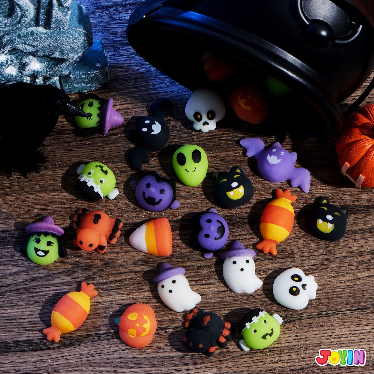 Joyfy 24 Pcs Halloween Mochi Squishy Toys,Squishy Toys for Kids,Halloween Classroom Favors Prizes Party Favors,Claw Machine Filler for Kids,Stress Relief Toys