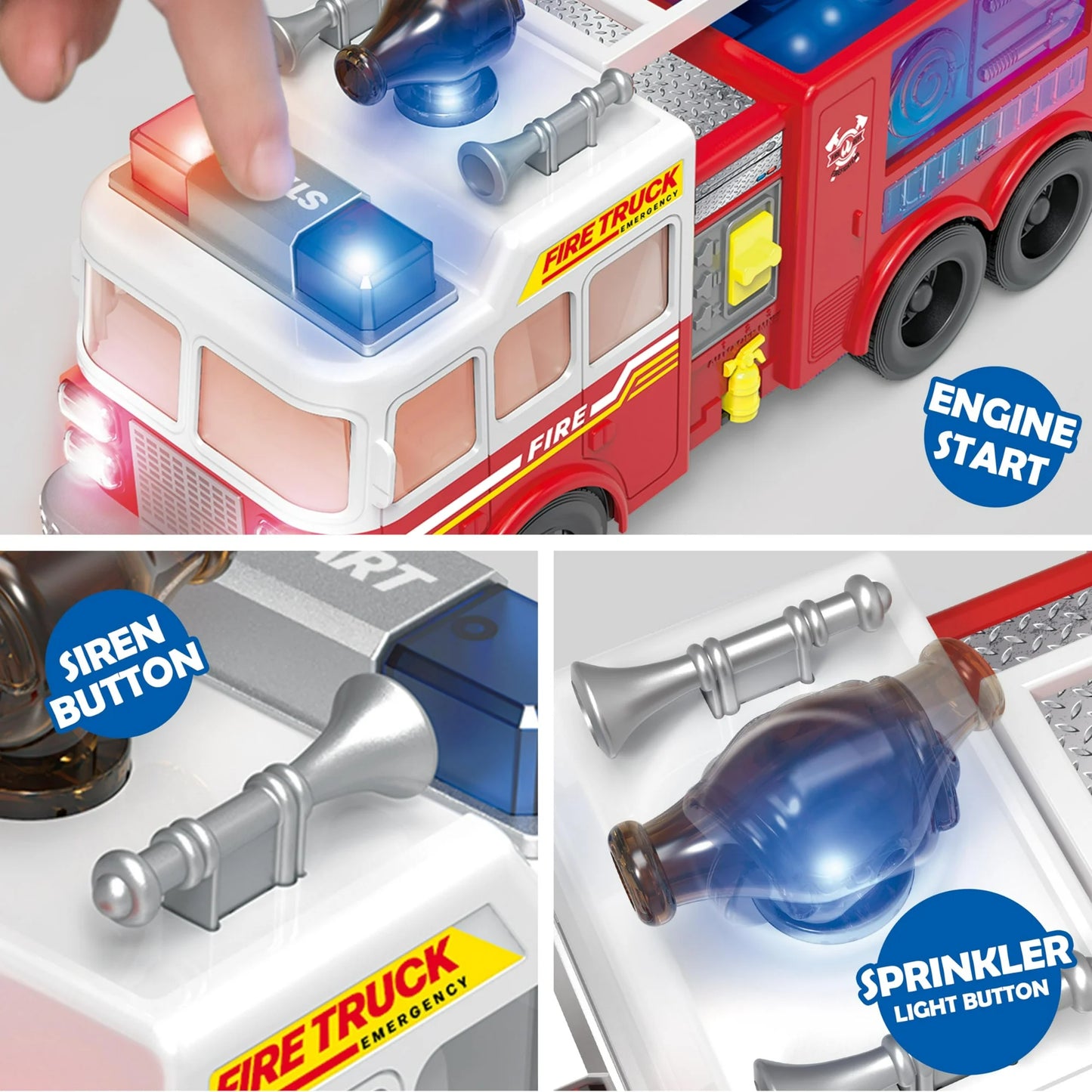 SYNCFUN Fire Truck Toy, Bump and Go Fire Engine Trucks with LED Projections & Sirens, Boys & Girls Firetruck for Kids Birthday