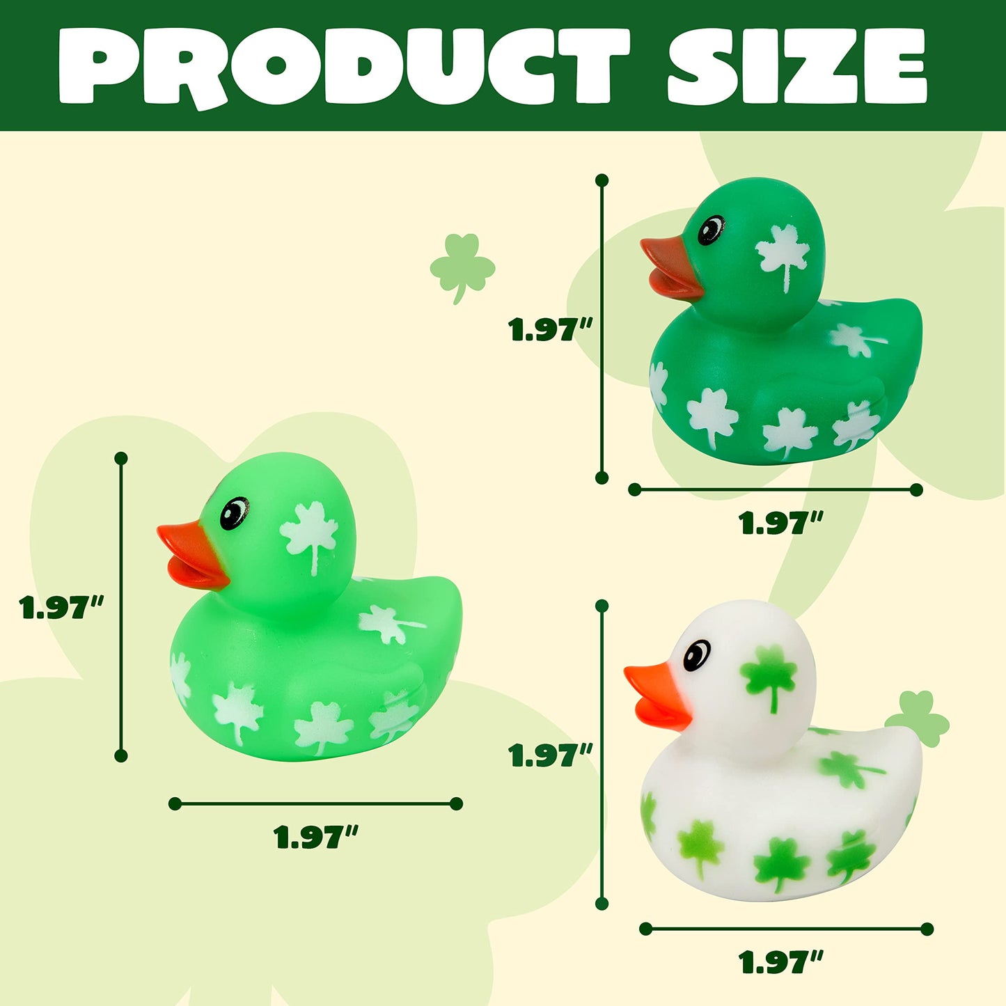 24 St. Patrick's Day loose rubber ducks for Patrick's party supplies, green clover ducks for children's party accessories