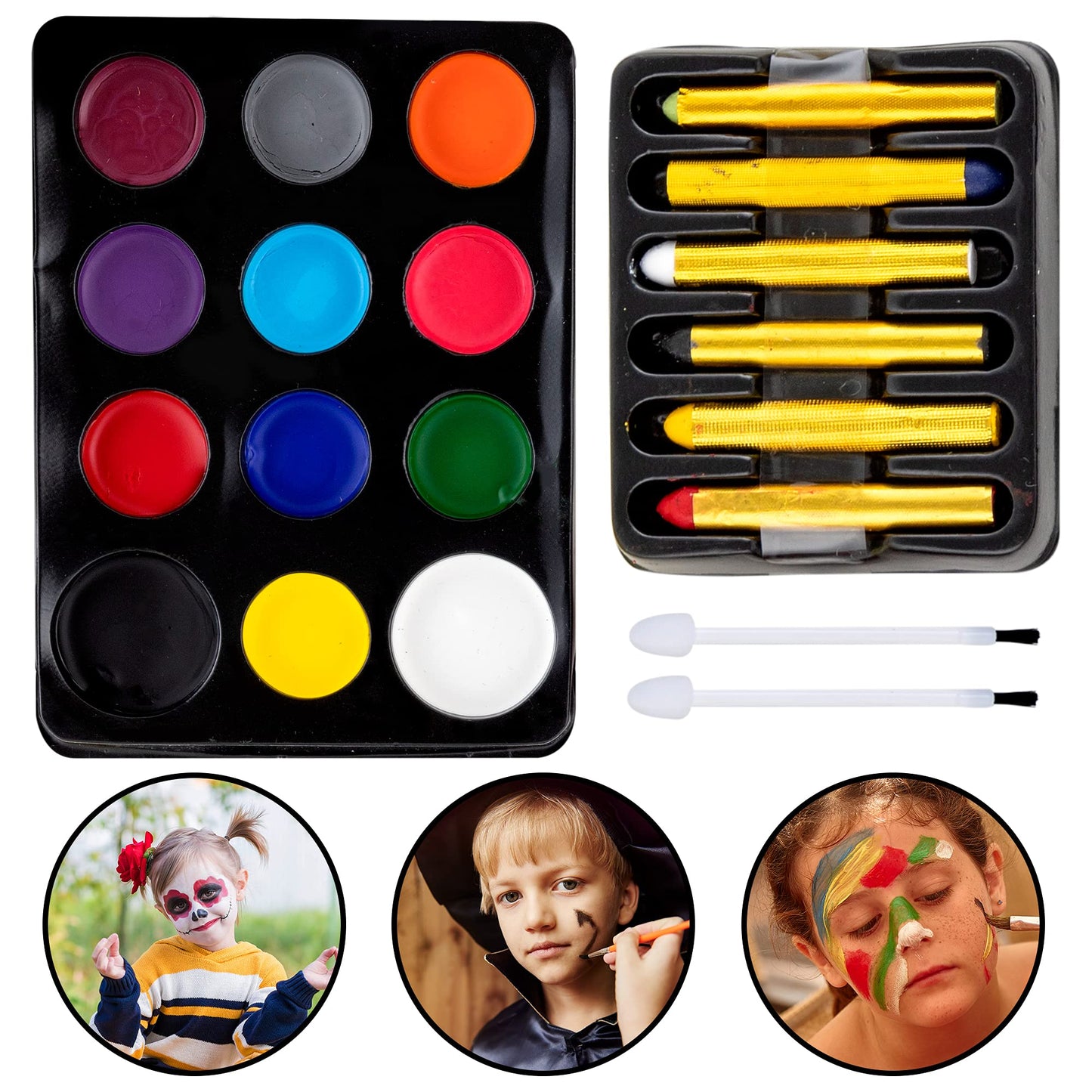 Spooktacular Creations 25 PCS Halloween Family Makeup Kit, 12 Color Special Effect Face Body Paint, Halloween Costume Makeup, Zombie Cosplay, Wounds, Injuries & Blood for Halloween Party Supplies