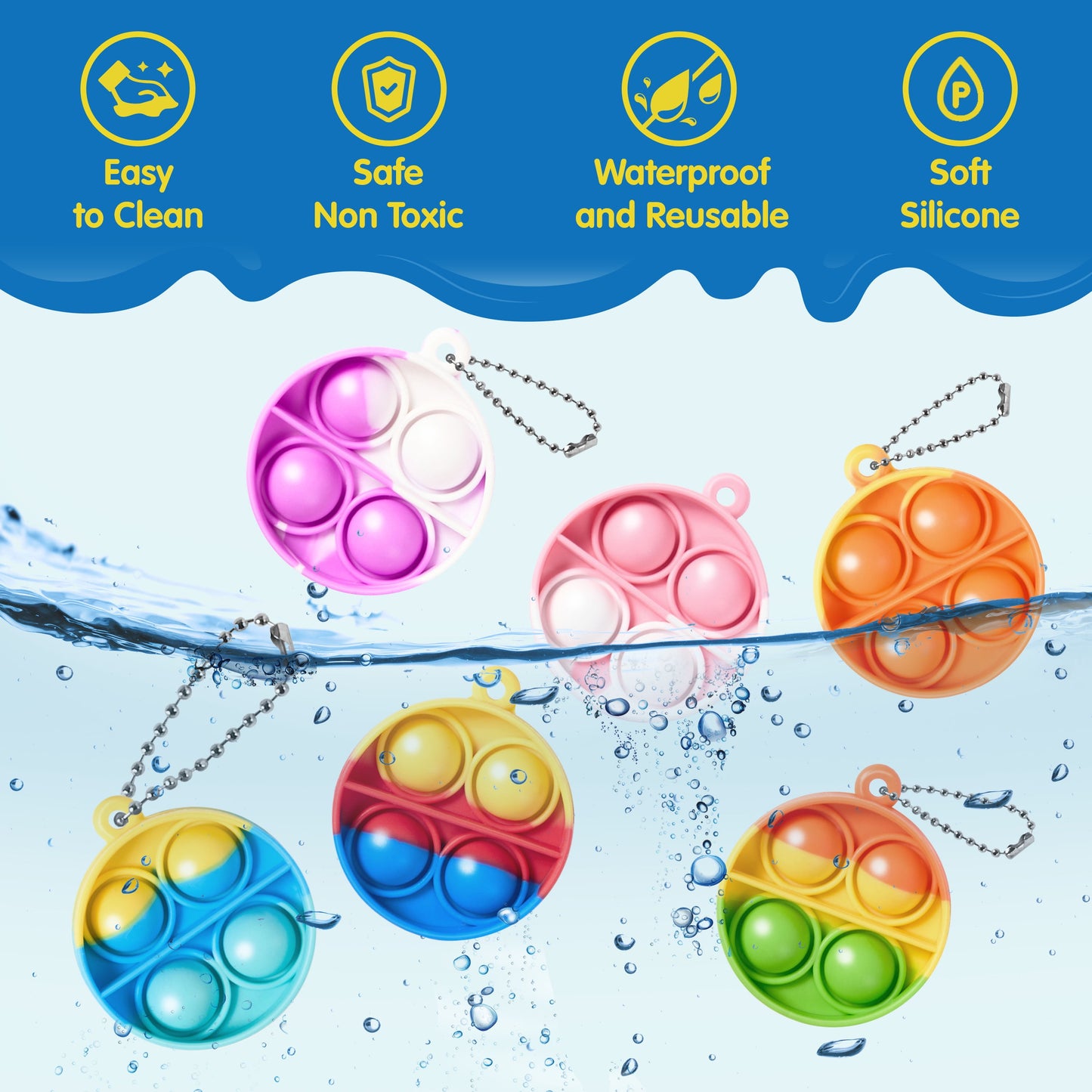 Round Pop Fidget Keychain Party Favors for Kids 30 Pack Mini Fidget Toys Bulk, Goodie Bag Stuffers Fidgets for Classroom Prizes Sensory Toy Packs