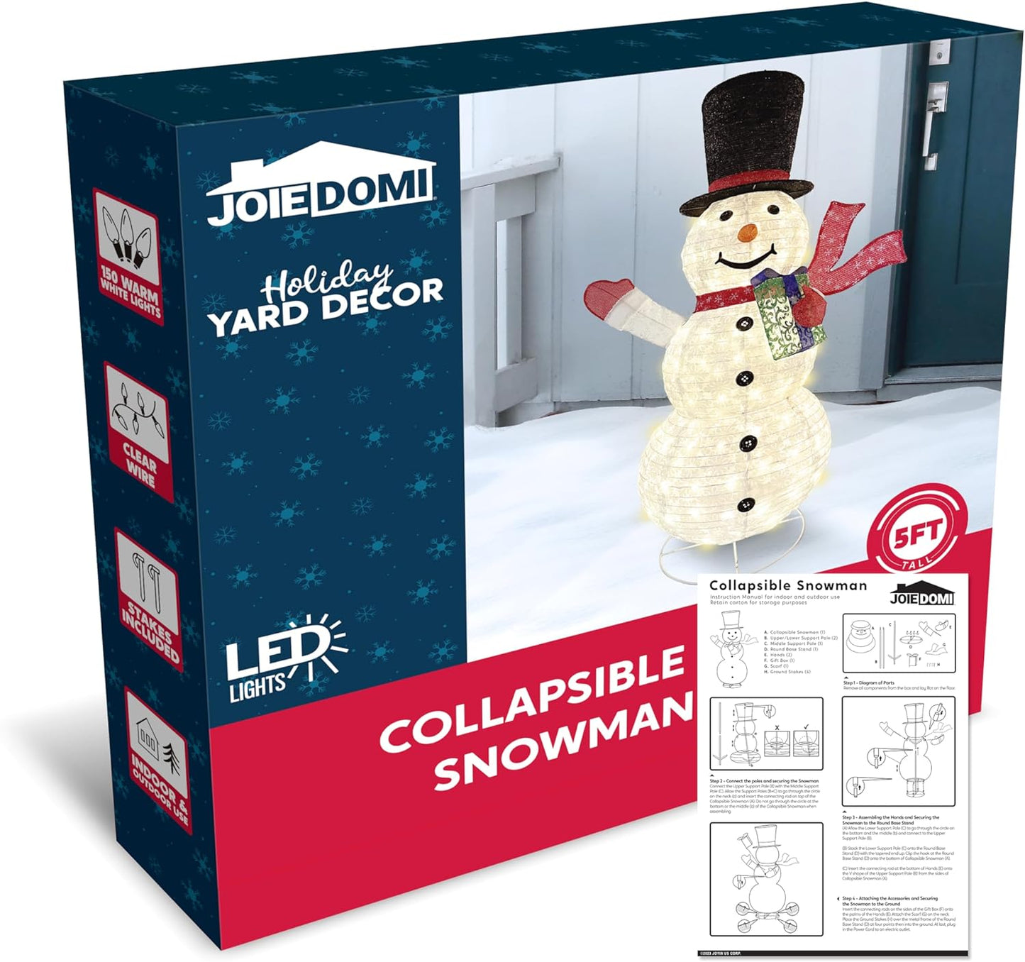 Joyfy 5 FT Snowman Yard Light Christmas Outdoor Decorations,150 LED Snowman Christmas Decorations,Christmas Yard Light with Stakes Holiday Decor