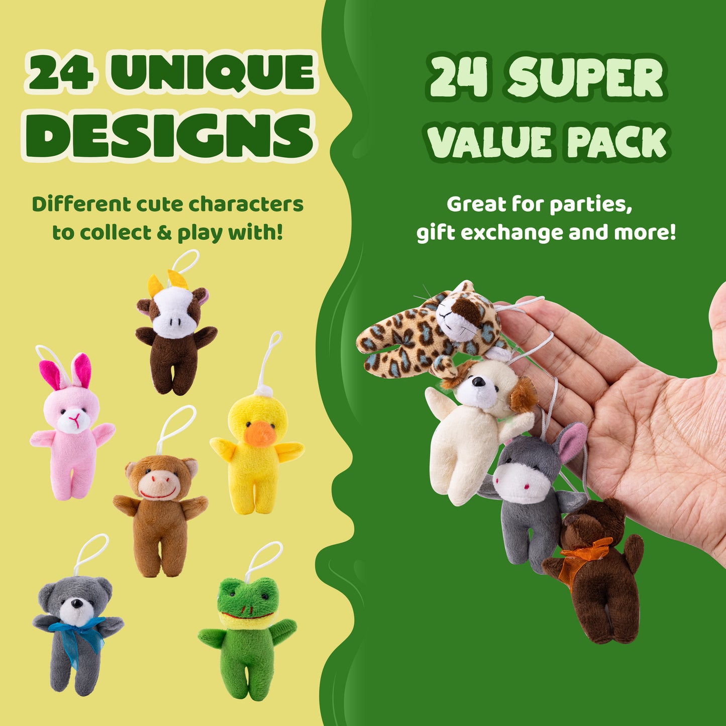 SYNCFUN 24 Pcs Small Stuffed Animals 3" Kids Party Favors Mini Plush Toys Bulk Animals Keychain Decoration for Boys Girls, Pinata Fillers, Carnival Prizes, School Gifts, Birthday Party Supplies