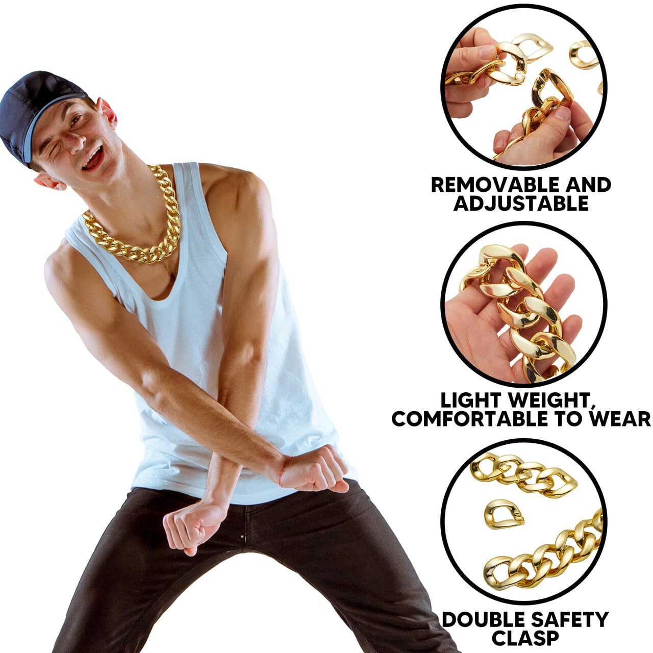 SYNCFUN Halloween Necklace Gold Chain,Plastic Chunky Fake Mens Women Chain,80s 90s Hip Hop Gold Jewlery Outfits Accessory,Halloween Props Costume