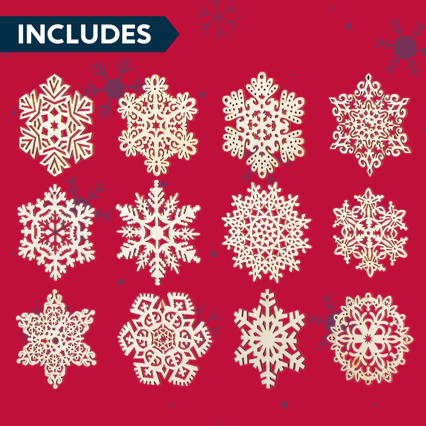 60 Pcs Wooden Snowflake Ornaments for Christmas Tree Decoration and Holiday Party Favors