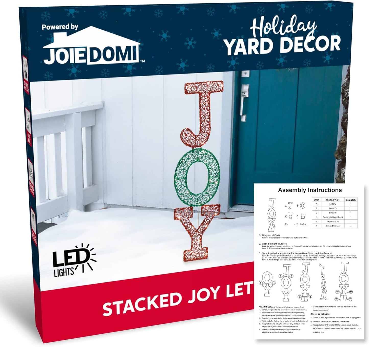 Syncfun 3 FT Joy Letters Yard Light Christmas Outdoor Decorations,30 Pre-Lit LED 2D Stacked Joy Letters Christmas Decorations,Christmas Yard Light with Stakes Decorations Outdoor Holiday Decor