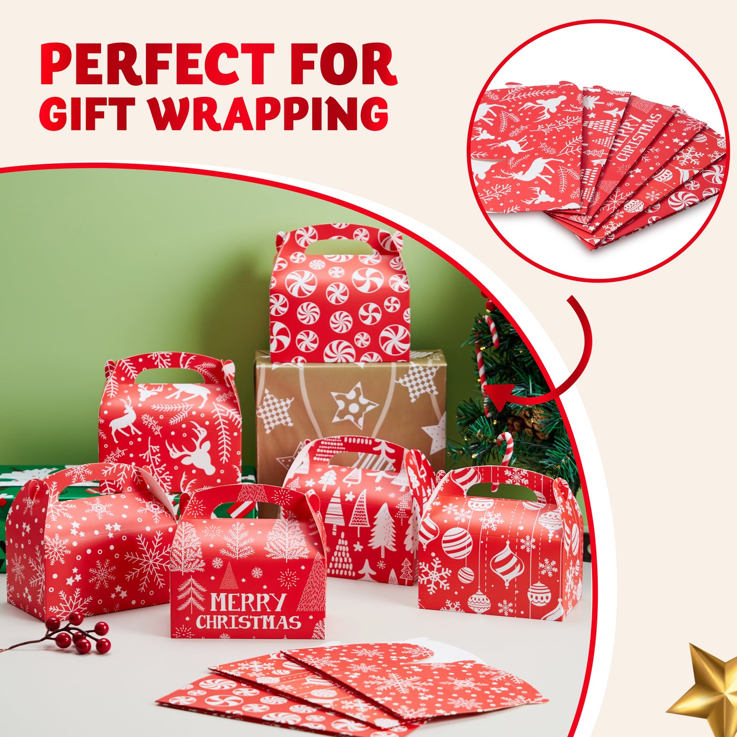 Joyfy 24 Pcs 3D Christmas House Gift Boxes for Holiday Xmas Presents, Goodie Paper Boxes, School Classroom Party Favor Supplies, Candy Treat Cardboard Cookie Wrapping Boxes