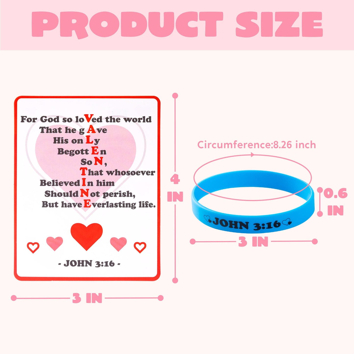56 Pcs Valentine’s Day Silicone Bracelet with Cards, John 3:16 Rubber Bracelet Valentine Gift, Valentines Day Party Favor Supplies, Valentine Classsroom Exchange Prizes, Holiday Reward Gifts