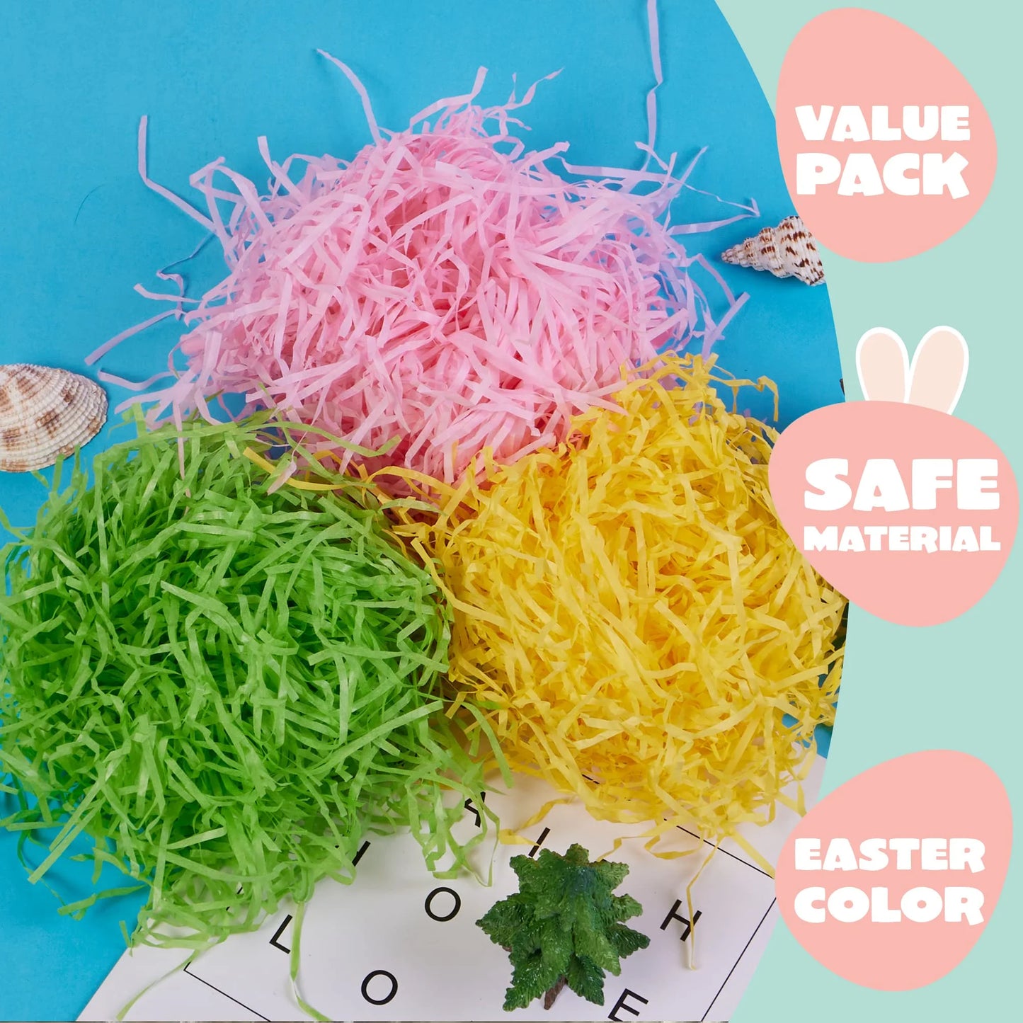 Joyfy 10 oz Easter Grass,280g Crinkle Cute Recyclable Paper Shred Filler for Basket Filling,Gift Wrapping,Party Decoration,Easter Egg Hunt (Pink, Yellow and Green)