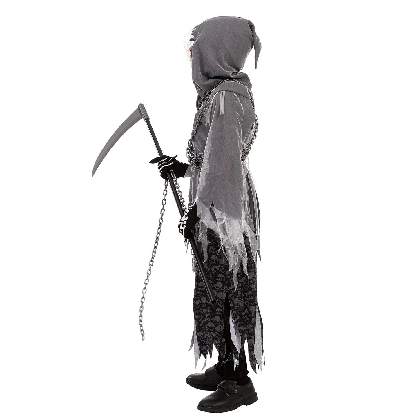 Spooktacular Creations Child Unisex Grim Reaper Costume for Kids, Halloween Costume with Glowing Red Eyes, Trick-or-Treating Cosplay Dress UP-M