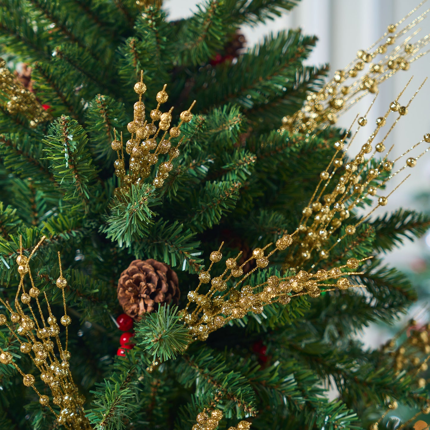 Joyfy 24 Pcs Christmas Tree Berry Stem, 20 Inches Decorative Bead Sticks, Glittery Twigs, Picks, Branches for Christmas Tree, Small Vase, Holiday, Wedding, Party (Gold)