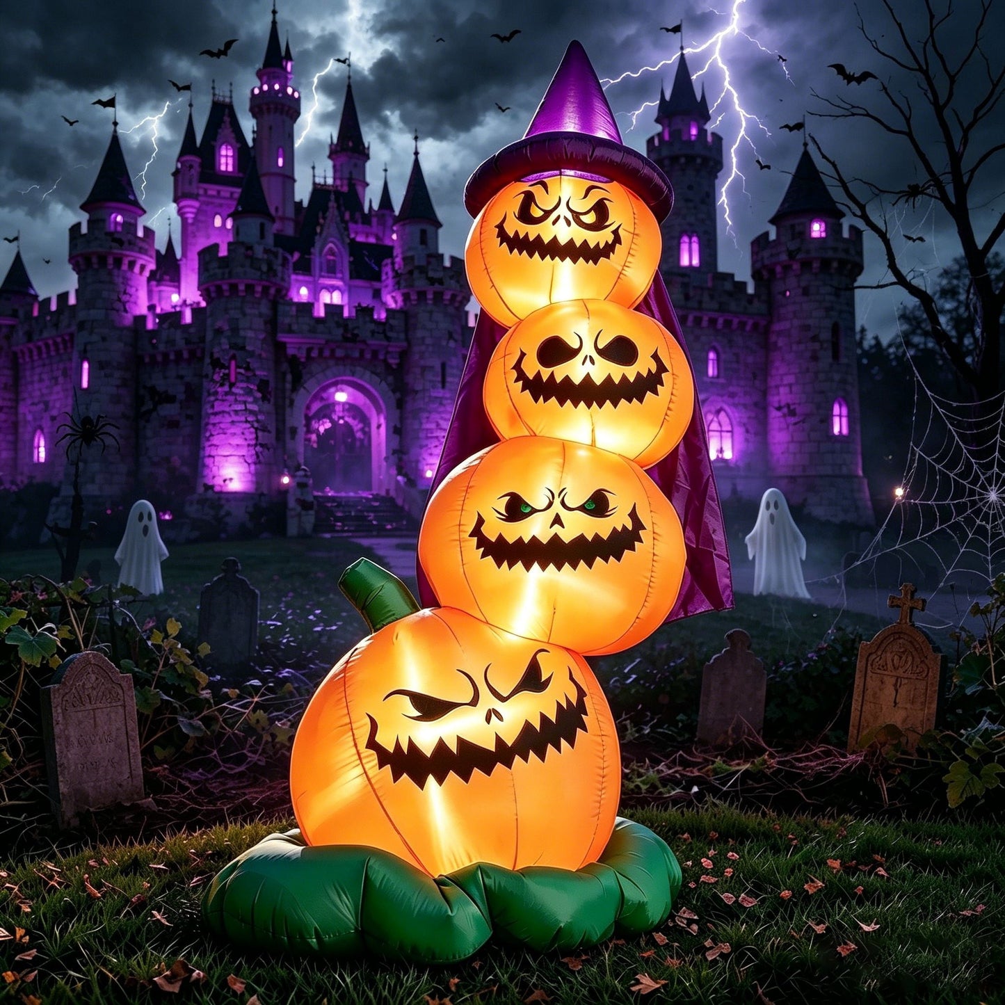Joyfy 6 FT Halloween Inflatables Stacked Pumpkins with Build-in LEDs for Porch,Halloween Pumpkin Decor Blow up Yard Decorations