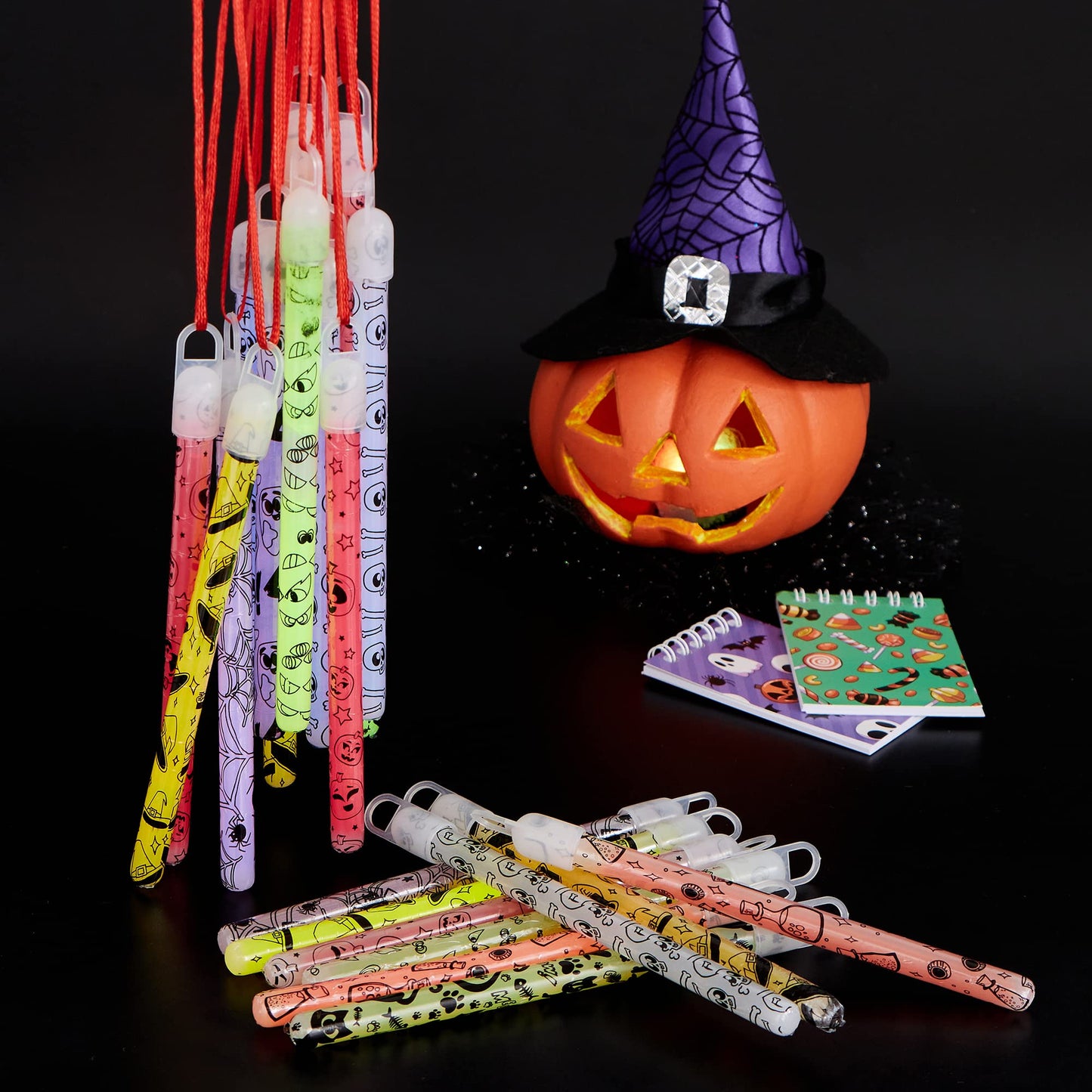 Sycnfun 36 Pcs Halloween Glow Sticks Bulk Party Pack,Hanging Wands Glow in The Dark Party Favors,Halloween Goodie Bag Fillers,Halloween Trinkets for Kids,Halloween Activities