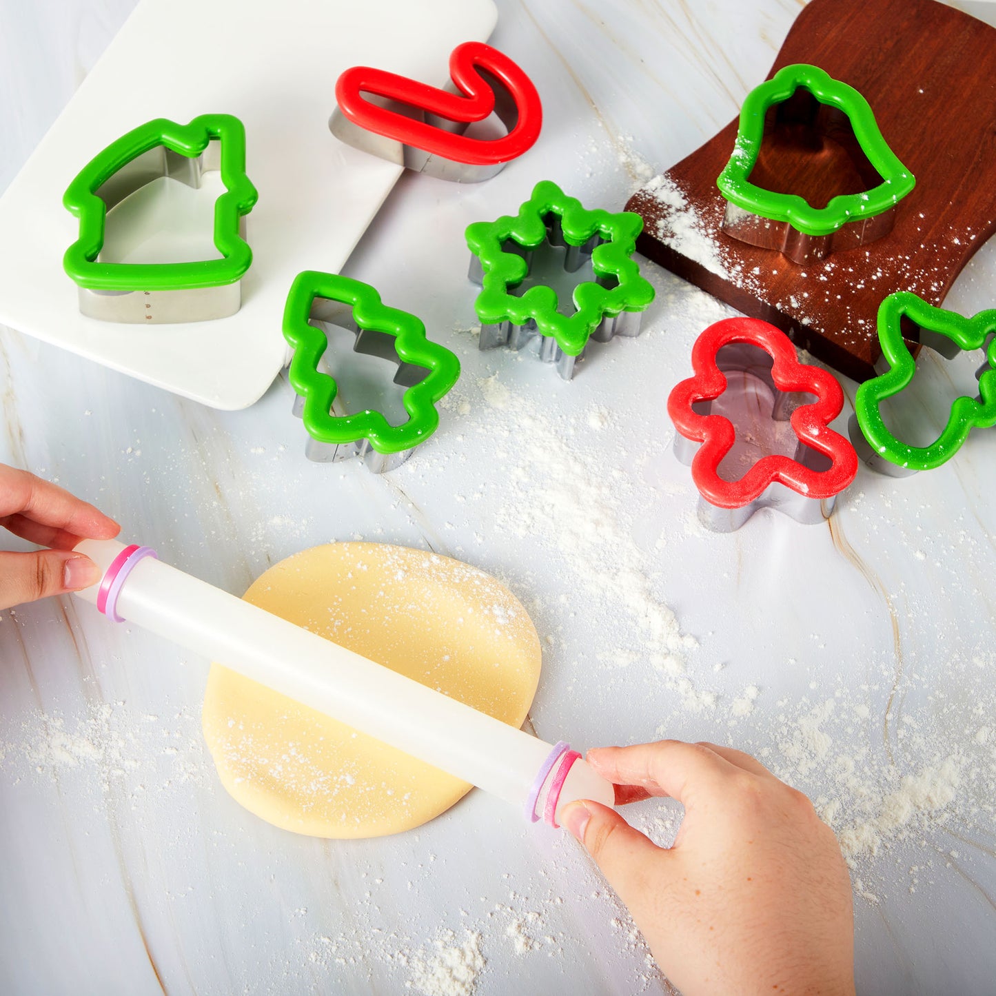 Joyfy 13 Pcs 3.5" Christmas Cookie Cutters with Rolling Pin for Christmas Party Cookies Baking