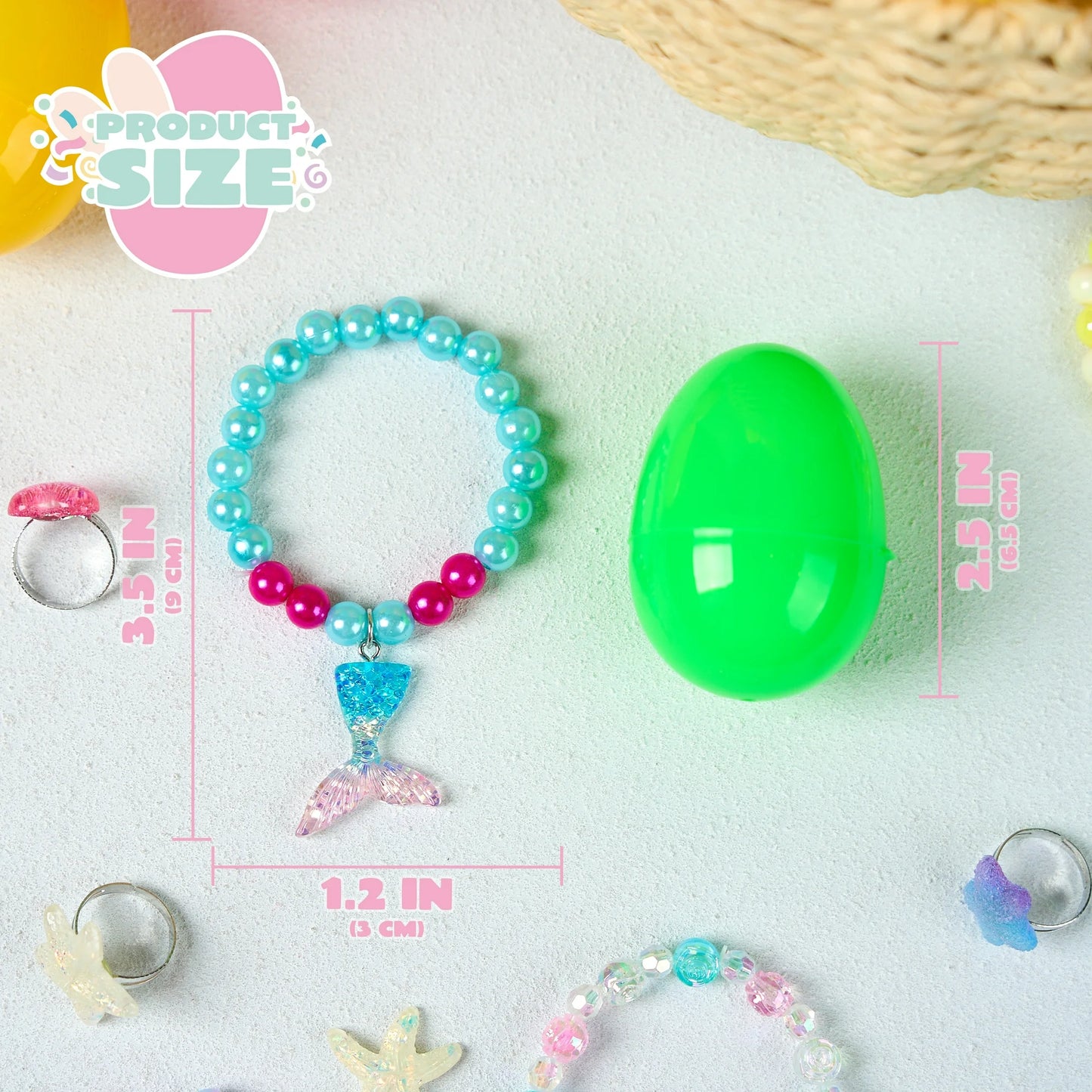 Joyfy 12 Pack Prefilled Easter Eggs with Toys,Easter Eggs Filled with Beads Bracelets and Rings Inside Girls Jewelry Set for Easter Basket Stuffers and Classroom Exchange Party Favors