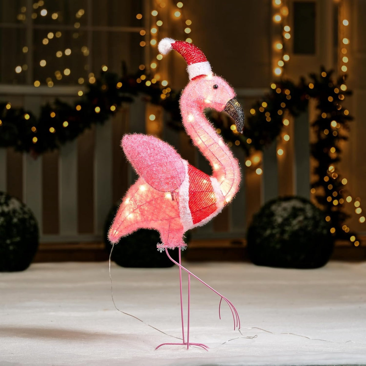Joyfy 3 FT Flamingo Yard Light Christmas Outdoor Decorations,30 Pre-Lit LED Christmas Decorations,Christmas Yard Light with Stakes Decorations Outdoor Holiday Decor