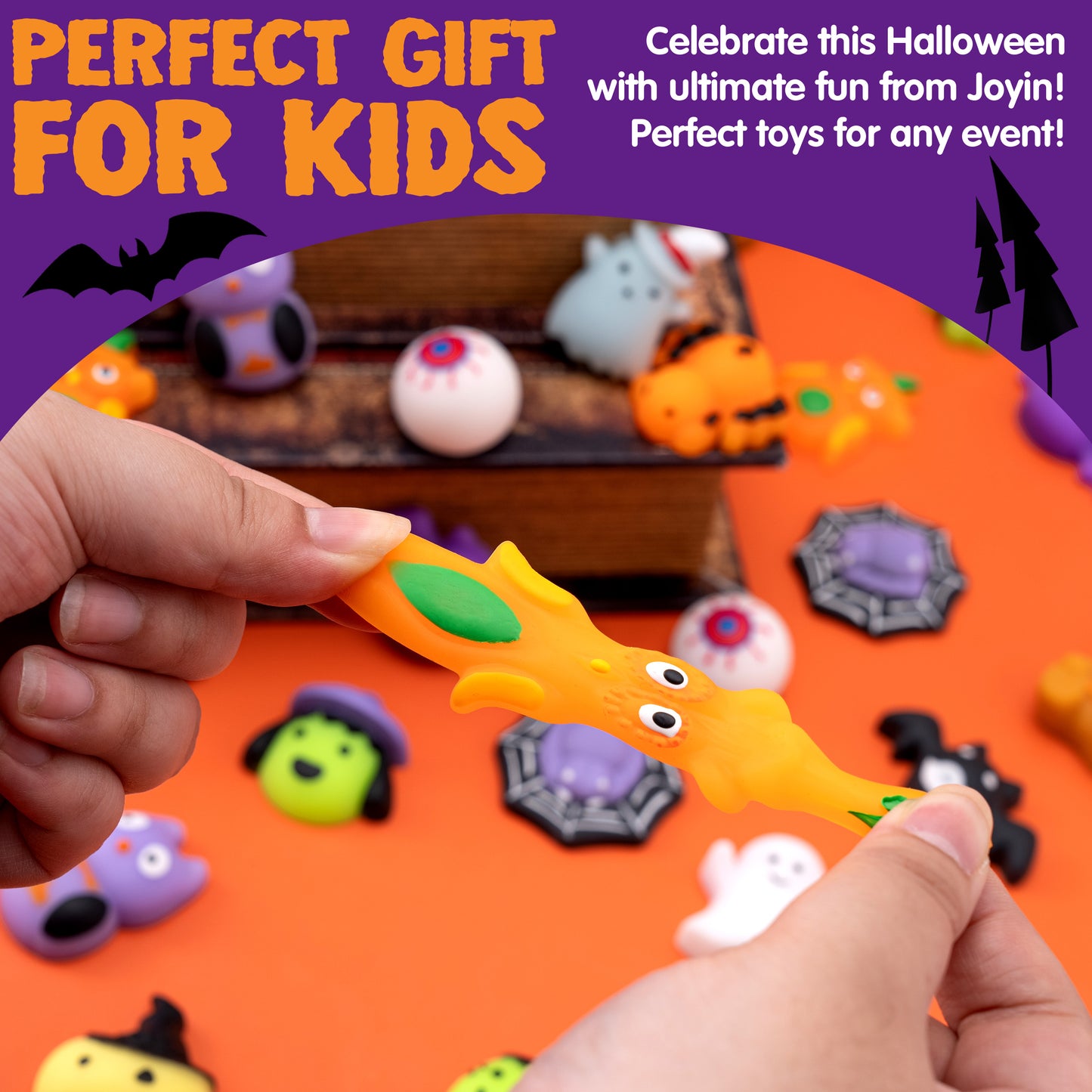 Joyfy 100 Pcs Halloween Mochi Squishy Toys,Squishy Toys for Kids,Halloween Classroom Favors Prizes Party Favors,Claw Machine Filler for Kids,Stress Relief Toys