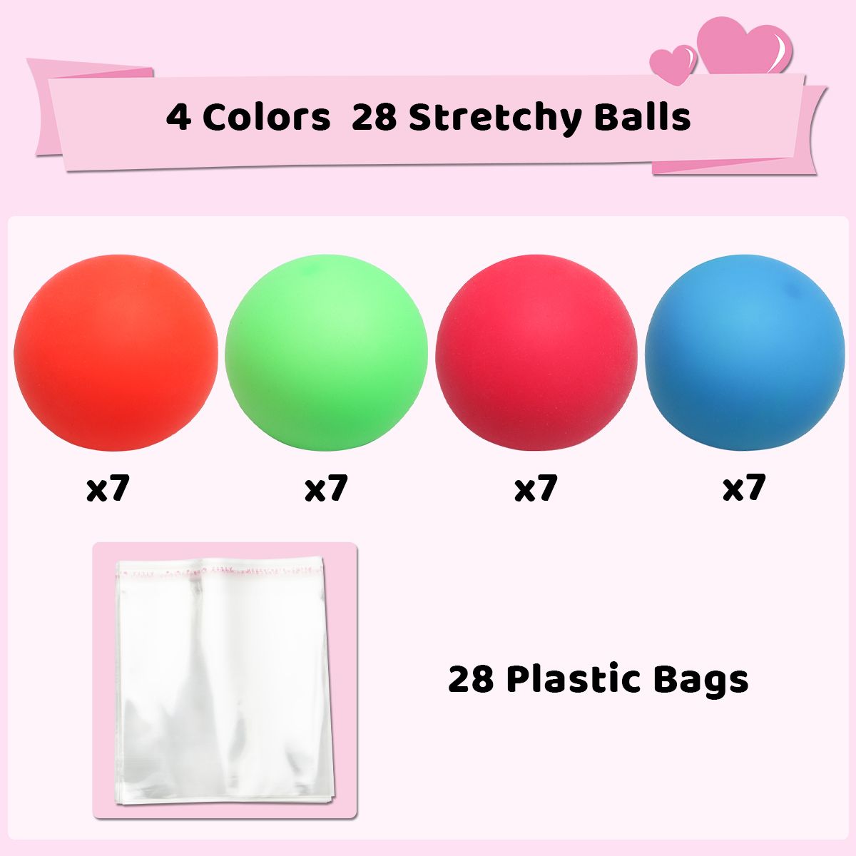 28 Packs Valentines Day Gift Cards with Stress Ball Set Stretchy Squishy Toy Balls Sensory Squeeze Toys Stress Relief Fidget Toys for Kids Classroom Exchange Prizes, Valentine Party Favor