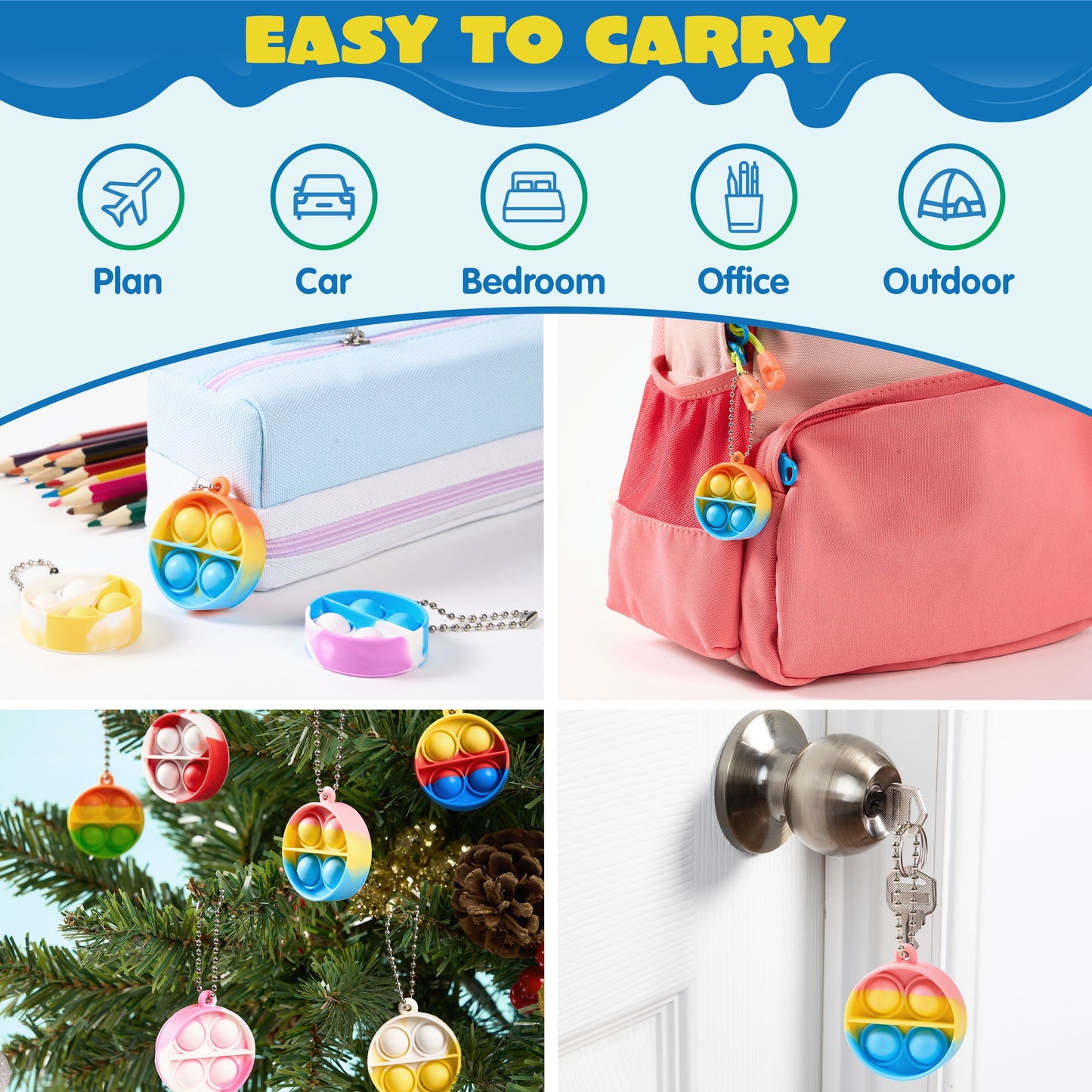 Round Pop Fidget Keychain Party Favors for Kids 30 Pack Mini Fidget Toys Bulk, Goodie Bag Stuffers Fidgets for Classroom Prizes Sensory Toy Packs