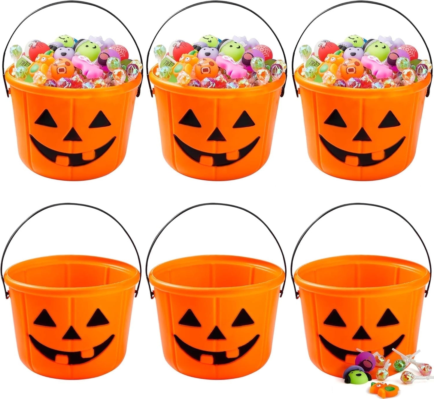 Joyfy 6 PCS Halloween Trick or Treat Pumpkin Bucket, Jack O Lantern Candy Basket and Buckets, Orange Halloween Pails with Handle for Kids Halloween Party Favor Supplies