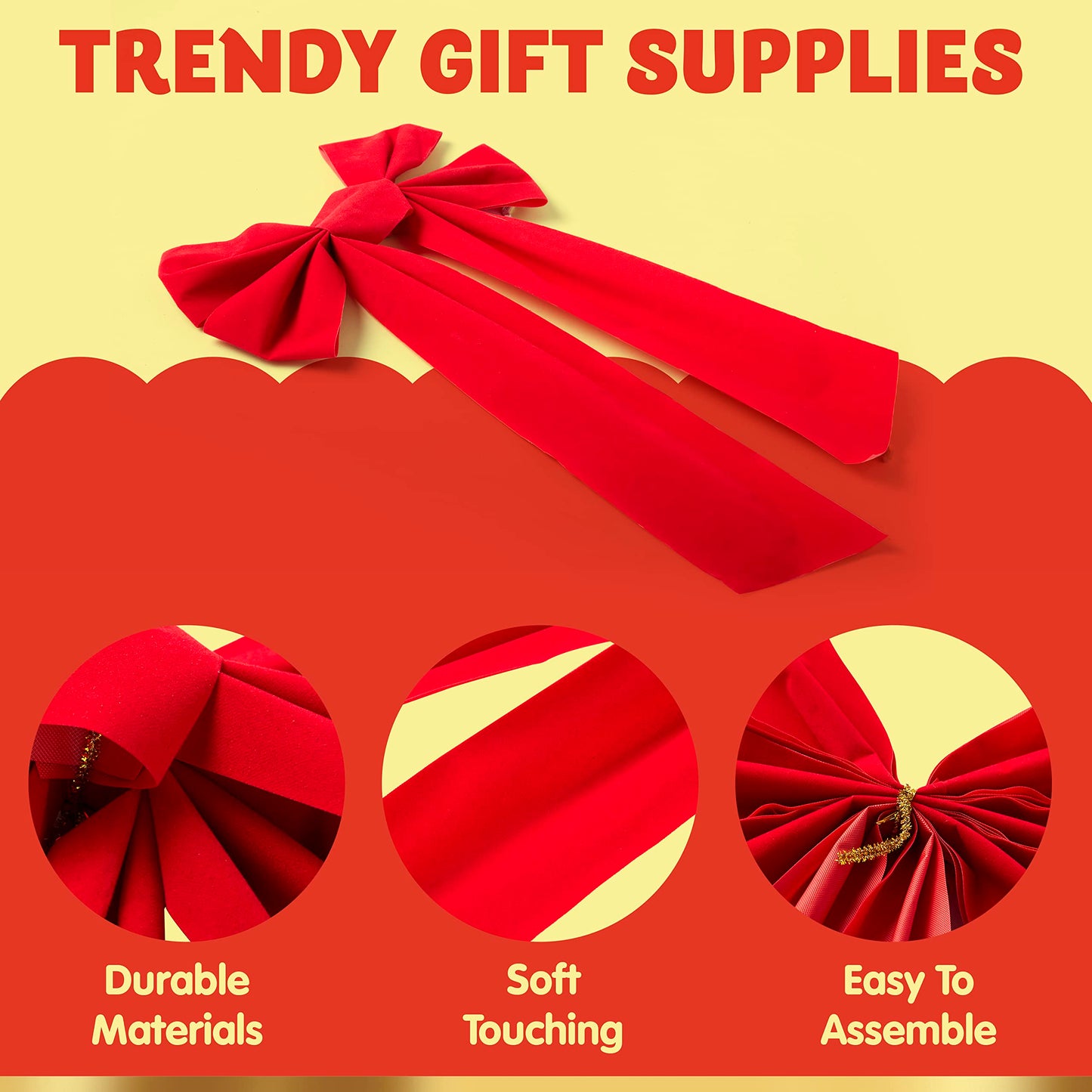 Joyfy 12 Pcs 16"x 9" Red Velvet Bows for Christmas Tree, Wreath, Garland Decor, Indoor Outdoor Holiday Decorations