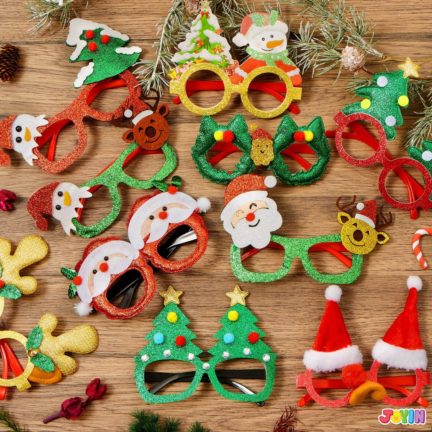 Joyfy 12 Pcs Christmas Eyeglasses Frames Glitter Photo Props for Kids Adult Party Favors Holiday Supplies (One Size Fits All)