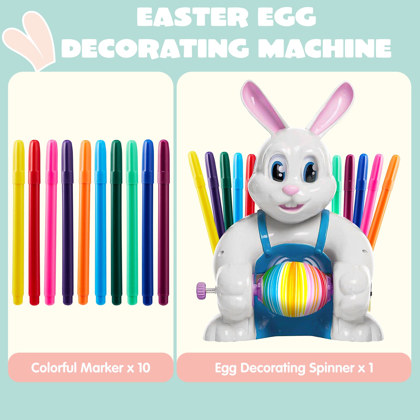 Joyfy Motorized Easter Egg Decorator Kit,Bunny Egg Decorating Spinner Whirler Decorating Machine with 10 Non-Toxic Markers for Kids Craft Activities Electric DIY Painted Egg Decorative,Blue