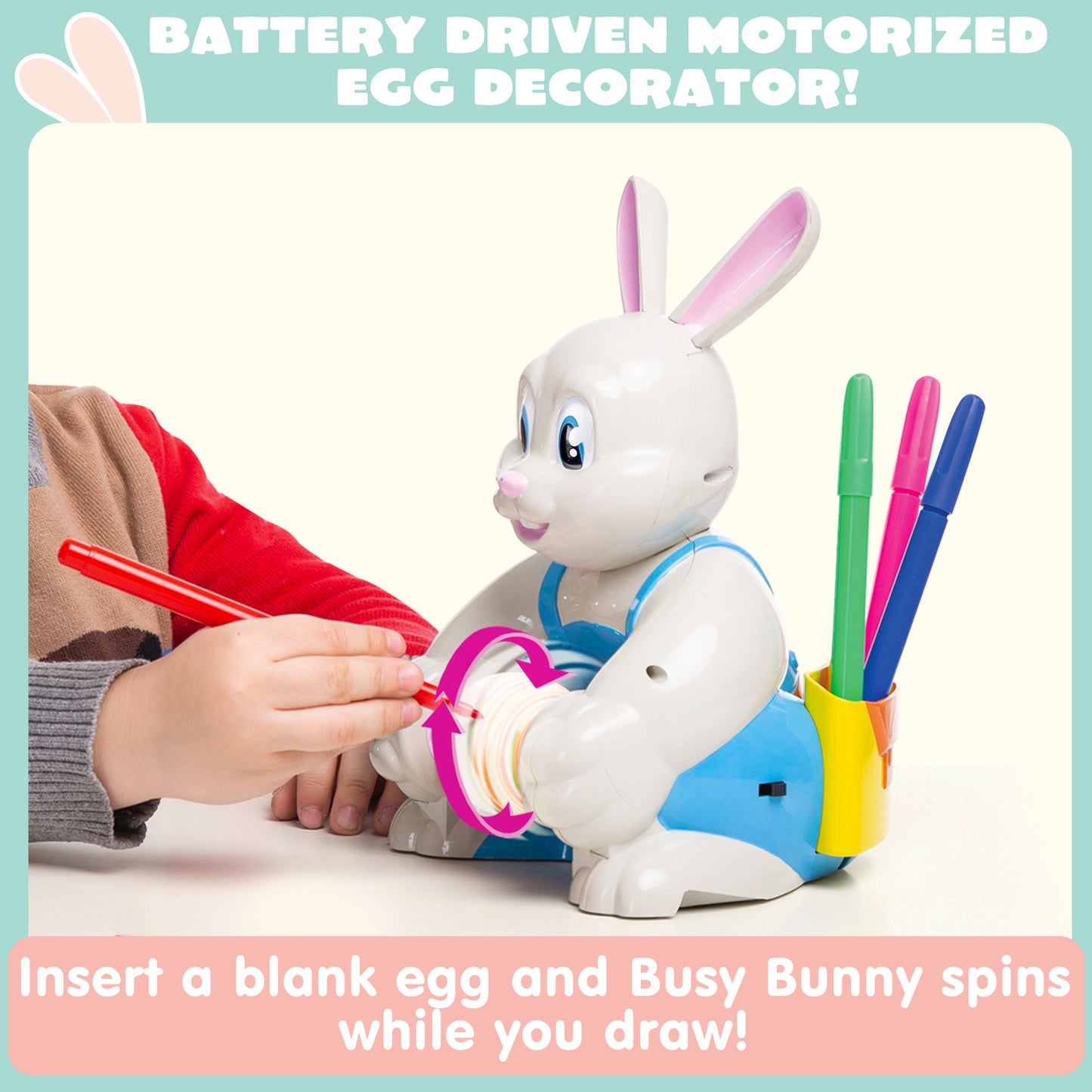 Joyfy Motorized Easter Egg Decorator Kit,Bunny Egg Decorating Spinner Whirler Decorating Machine with 10 Non-Toxic Markers for Kids Craft Activities Electric DIY Painted Egg Decorative,Blue