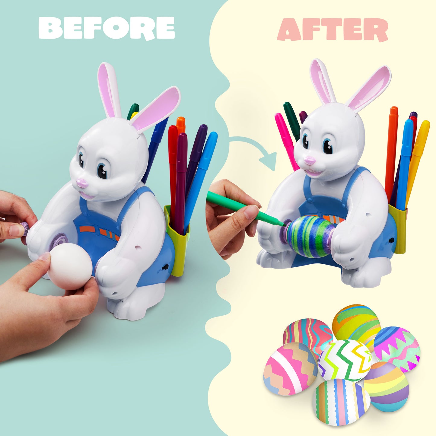 Joyfy Motorized Easter Egg Decorator Kit,Bunny Egg Decorating Spinner Whirler Decorating Machine with 10 Non-Toxic Markers for Kids Craft Activities Electric DIY Painted Egg Decorative,Blue