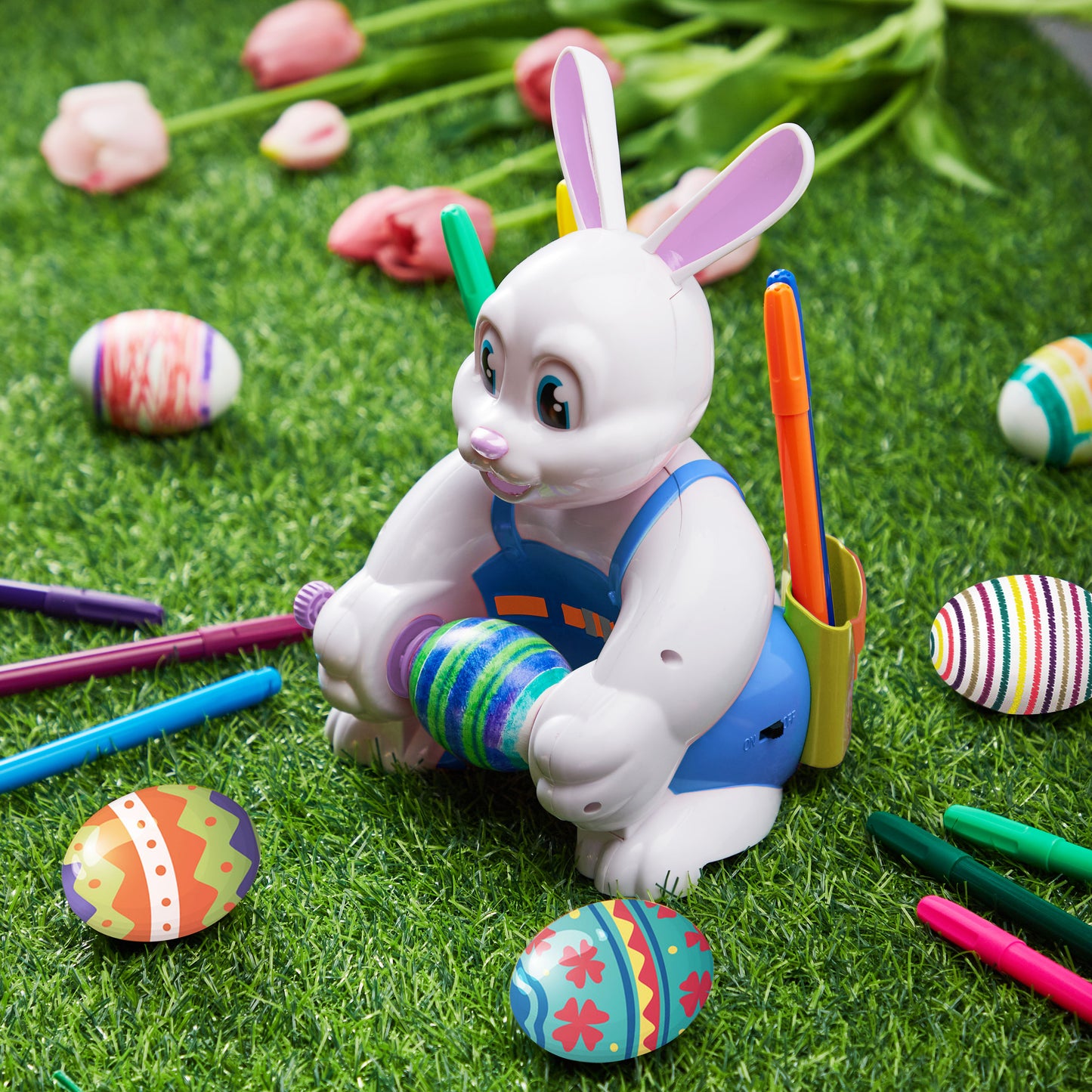 Joyfy Motorized Easter Egg Decorator Kit,Bunny Egg Decorating Spinner Whirler Decorating Machine with 10 Non-Toxic Markers for Kids Craft Activities Electric DIY Painted Egg Decorative,Blue