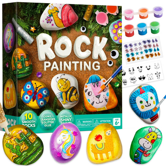 Joyfy 10 Pcs Rock Painting Kit for Kids Ages 6-8-12,Home Creativity Arts And Crafts Kit for Family Indoor Activity,Christmas Birthday Gift for Boy Girl