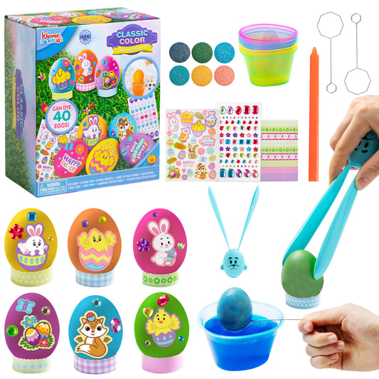 Joyfy 20Pcs Easter Egg Dye Kit,DIY Easter Egg Decorating Craft Kit with Egg Tray, Egg Stands, Easter Stickers for Kids, Easter Egg Coloring, Home School Class Egg Crafts