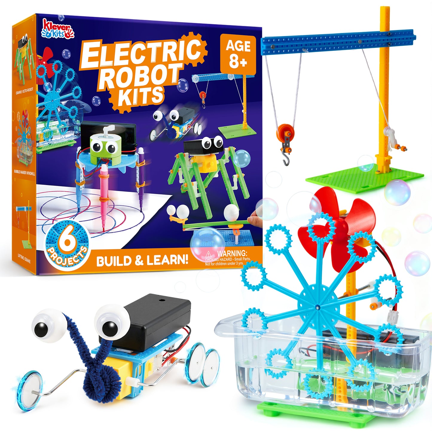 Klever Kits Science Kits 6 in 1 Electric Robot Building Kit STEM Educational Toys for Kids Ages 8-13