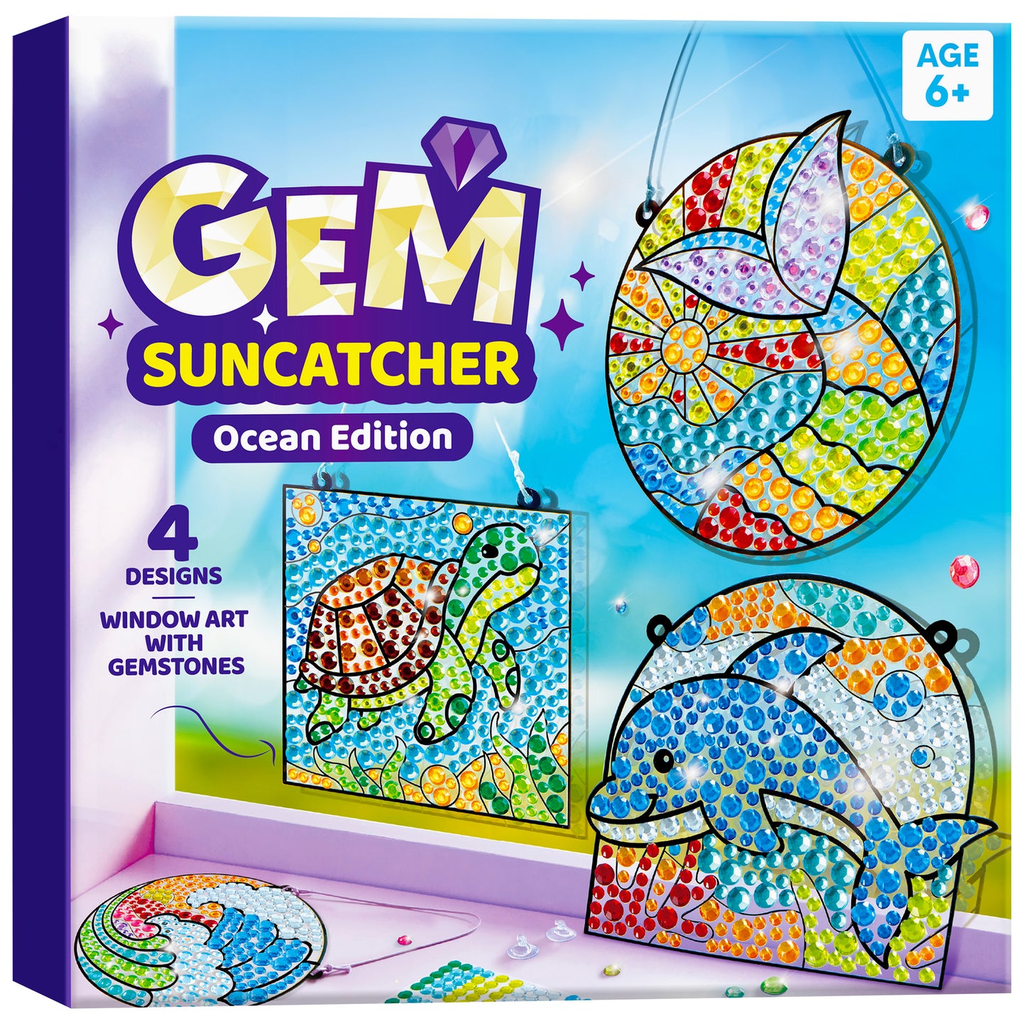 Joyfy 4-Piece Sea Creature Suncatcher Art & Craft Kit,Creative Window Gem Painting for Kids Ages 6-12