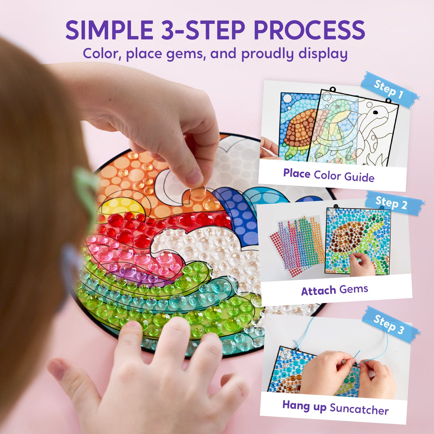 Joyfy 4-Piece Sea Creature Suncatcher Art & Craft Kit,Creative Window Gem Painting for Kids Ages 6-12