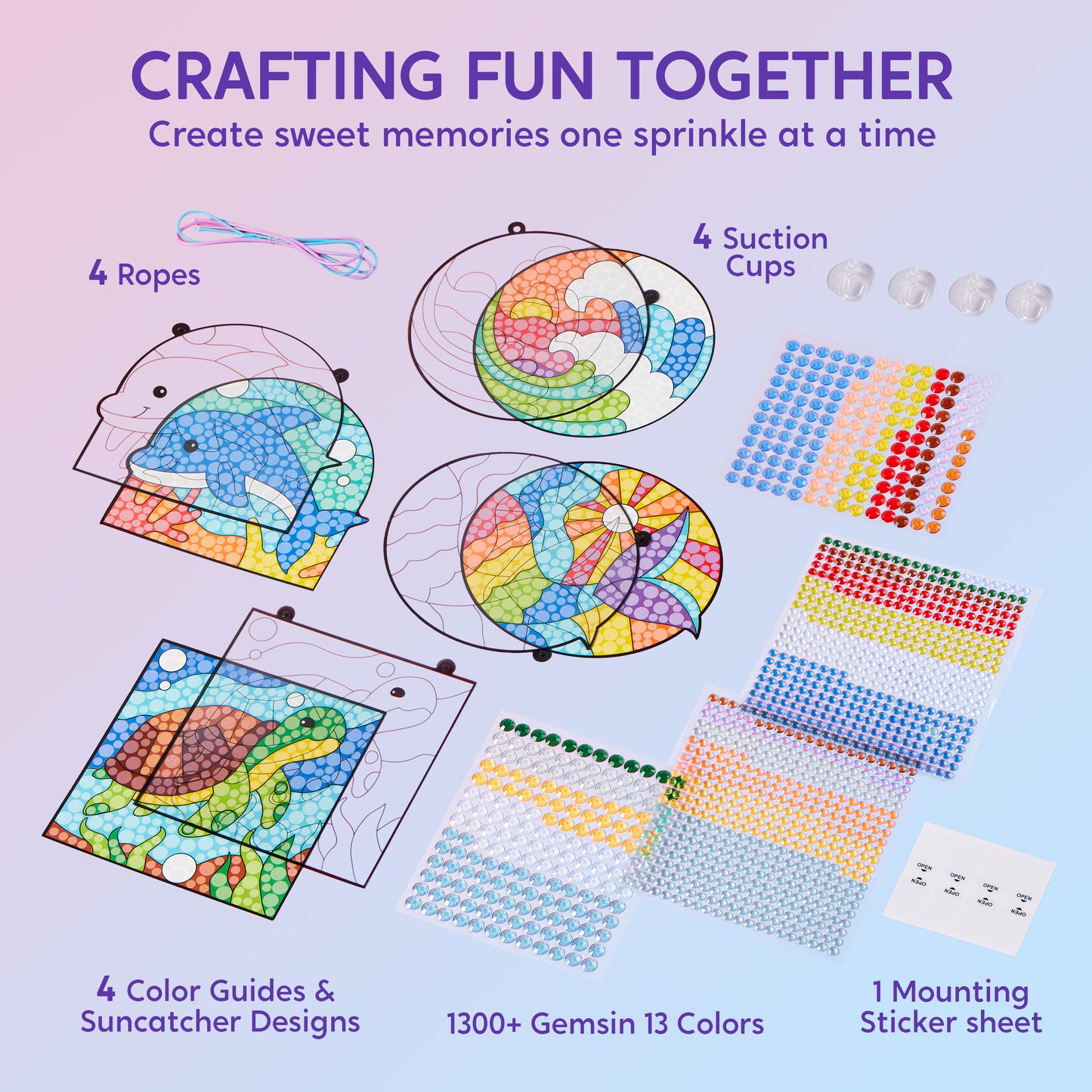 Joyfy 4-Piece Sea Creature Suncatcher Art & Craft Kit,Creative Window Gem Painting for Kids Ages 6-12