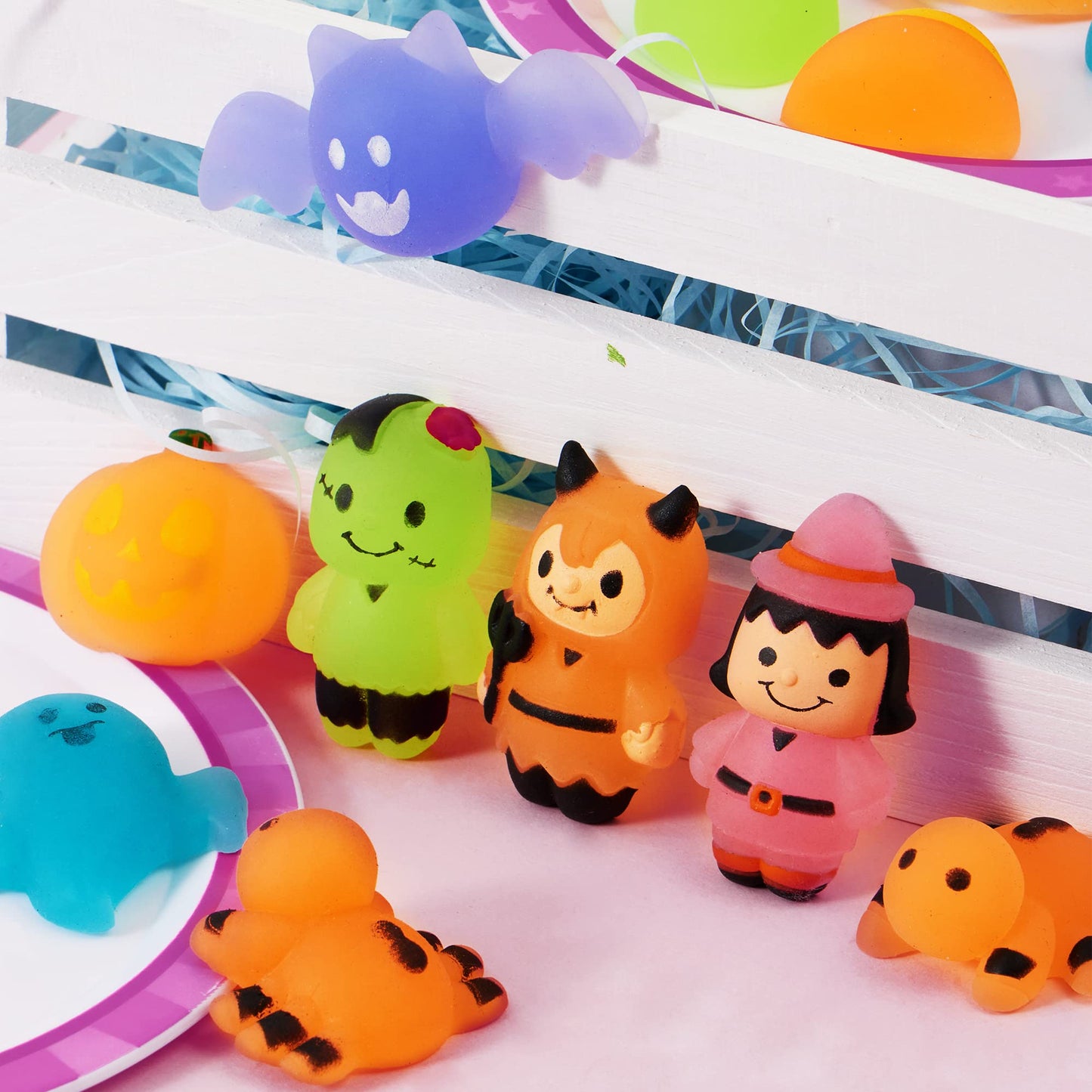 Joyfy 24 Pcs Halloween Mochi Squishy Toys,Glow in The Dark Squishy Toys for Kids,Halloween Classroom Favors Prizes Party Favors,Claw Machine Filler for Kids,Stress Relief Toys
