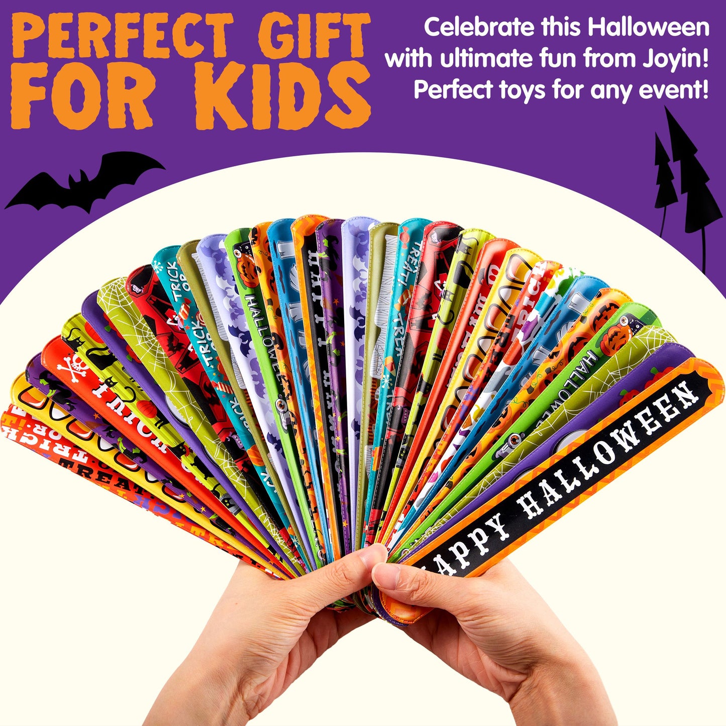 SYNCFUN 72 Pcs Halloween Slap Bracelets for Kids,Halloween Toys Bulk with Spider,Pumpkins,Animal Print for Prizes Gift Trick or Treat Party Favors,Halloween Crafts for Kids,Classroom Favors