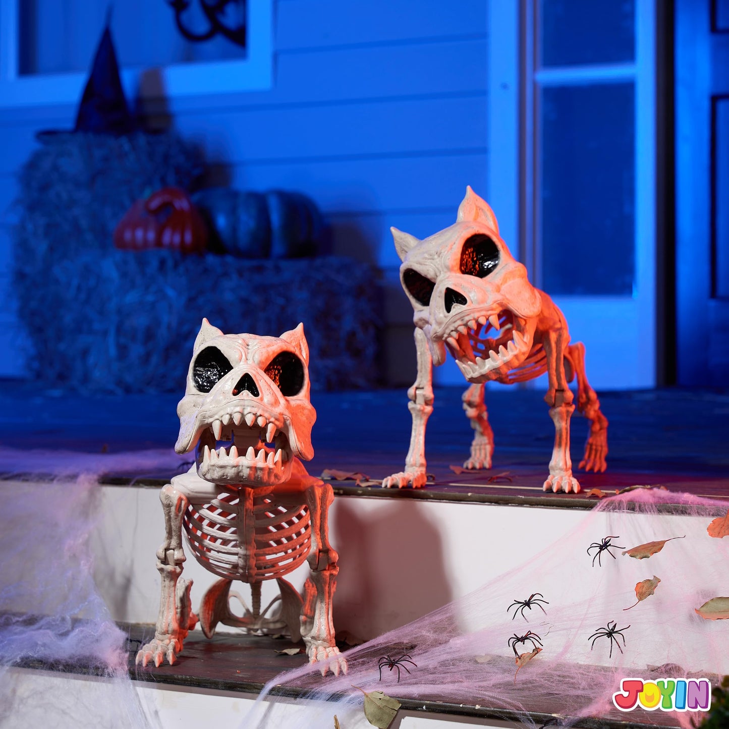 Syncfun 2 Pcs Dog Skeleton Halloween Decoration,16 Inch Posable Plastic Animals Halloween Skeleton for Indoor Outdoor Halloween Decorations,Haunted House Party Props