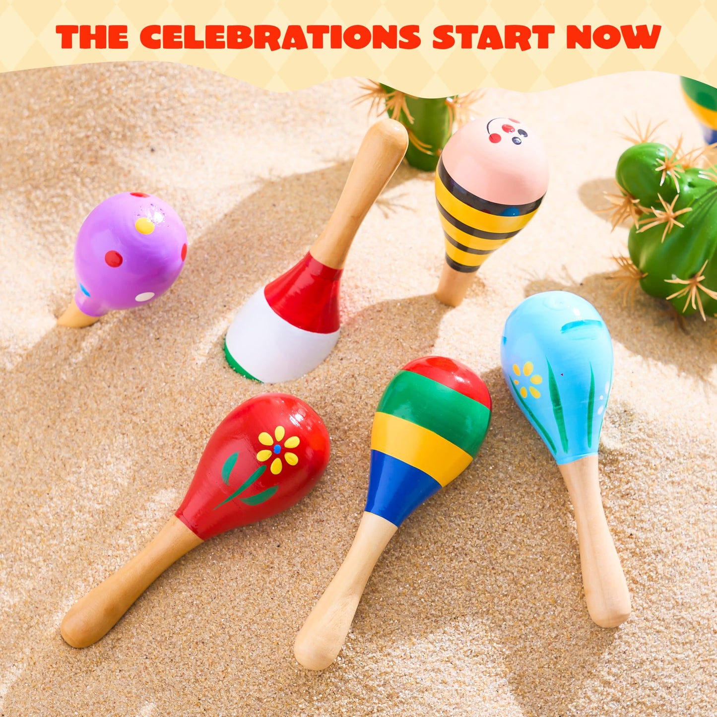 24 pieces of Cinco De Mayo children's mini wooden Malakas, carnival party gifts, and baby Malakas colored Malakas with wooden tambourines