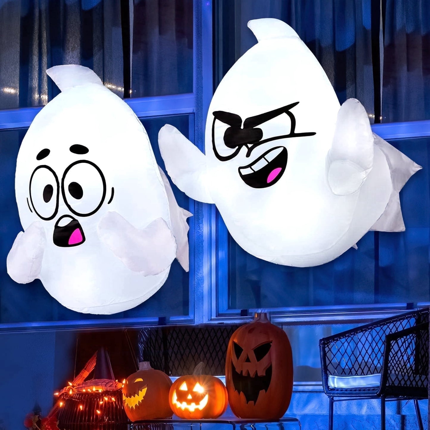 Joyfy 2 Pack Halloween Inflatable Window Ghost,2.6 FT Outdoor Scary Flying Ghost Broke Out from Window with Built-in LED Blow Up Inflatable for Window Decoration Yard Garden Lawn Decor