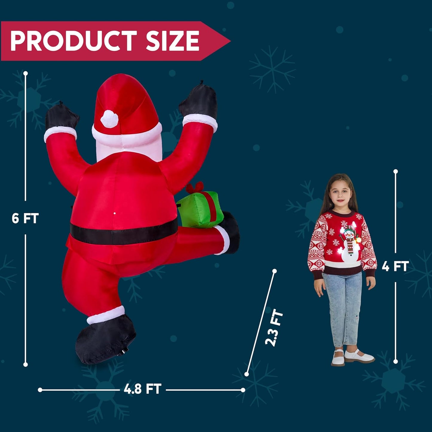 Joyfy 6 FT Christmas Inflatables Santa Outdoor Decorations,Christmas Climbing Santa with Gift Box Blow Ups Yard with Built-in LEDs for Holiday Party Garden Lawn Decor